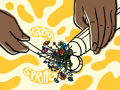 Happy Spring article illustration bloom brush colourful design flowers freelance freelancer fun good vibes graphic hand drawn happy illustration paint procreate spring surreal surreal art toothpaste