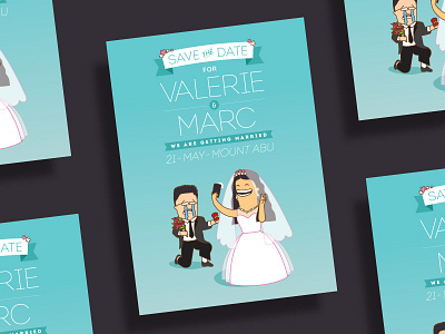 Valerie + Marc's Wedding Card2 card characters cute engagement design fun graphic happy illustration invite selfie wedding