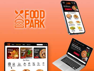 Food Park responsive website UI/UX adobe xd branding case study food ordering website food park logo responsive design typography ui ux web design