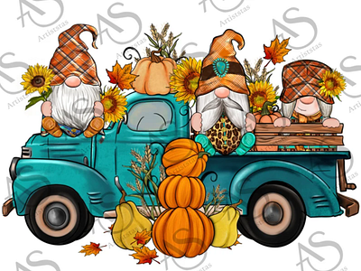 Fall Gnomes Truck Png Sublimation Design, Pumpkin Png