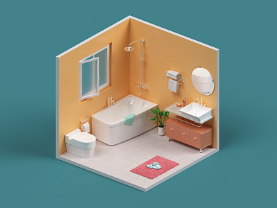 Isometric Bathroom 3d bathroom bathtub c4d green illustration isometry render room