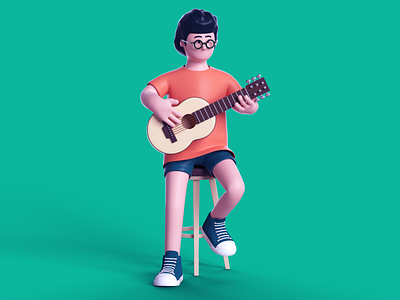 Play The Guitar 3d boy c4d design green guitar guitarist illustration render