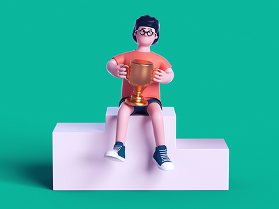 Be The Champion 3d boy c4d champion character gold green illustration render trophy