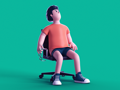 Tired 3d boy c4d chair characters exhausted green illustration office render tired