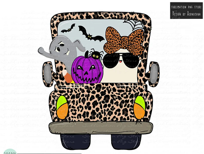 Leopard Halloween Truck Png Sublimation 3d animation app branding design graphic design illustration logo motion graphics ui vector