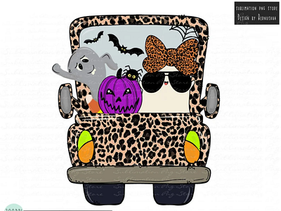 Leopard Halloween Truck Png Sublimation