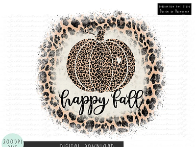 Happy Fall Leopard Pumpkin Sublimation Design