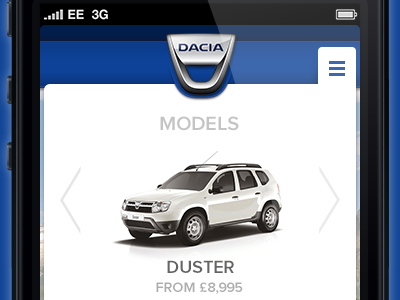 Dacia Mobile Nav - Models car dacia drop down menu dropdown logo menu mobile mobile menu mobile navigation navigation responsive