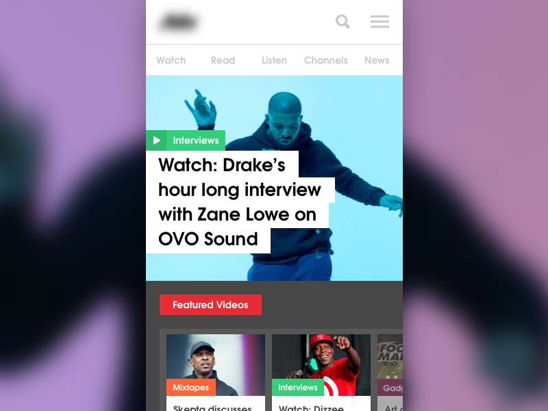 News Site - Unused Concept ux ui header menu categories color drake music video news