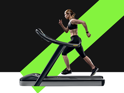 Fitness Website bold color fitness lady line model running treadmill