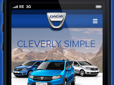 Dacia - Mobile Version blue intro iphone logo menu mobile mockup navigation responsive type website