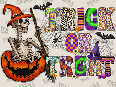 Trick or Treat png, Pumpkin skeleton Png, Halloween PNG File