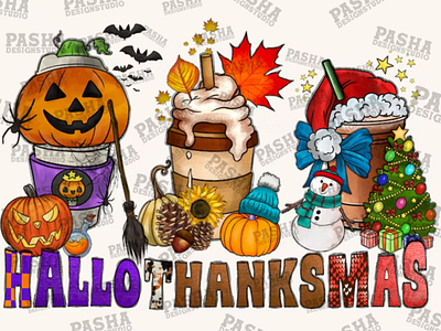 Hallothanksmas Coffee PNG, Coffee Clipart, Fall PNG 3d animation app branding design graphic design illustration logo motion graphics ui vector