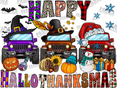 Happy Hallothanksmas PNG,Bus Clipart, Fall PNG 3d animation app branding design graphic design illustration logo motion graphics ui vector