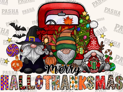 Merry Hallothanksmas Png, Gnomes Png, Halloween Png 3d animation app branding design graphic design illustration logo motion graphics ui vector