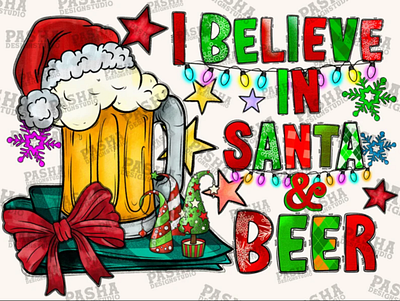 I Believe In Santa And Beer Png, Christmas 3d animation app branding design graphic design illustration logo ui vector