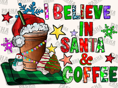 I Believe In Santa And Coffee Png, Christmas 3d animation app branding design graphic design illustration logo ui vector