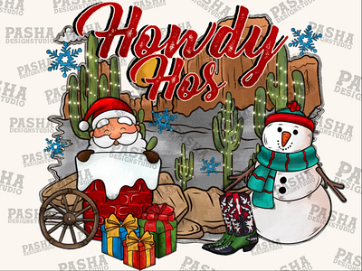 Christmas PNG, Desert, Howdy Hos Cowboy Santa Christmas PNG 3d animation app branding design graphic design illustration logo ui vector