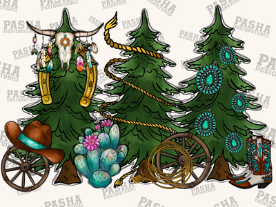 Western Christmas Trees Png, Boho Skull, Christmas 3d animation app branding design graphic design illustration logo ui vector