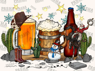 Western Christmas Beer, Western Sublimation 3d animation app branding design graphic design illustration logo ui vector