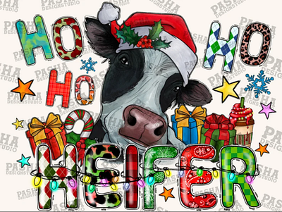 Ho Ho Heifer Png, Merry Christmas Png, Western 3d animation app branding design graphic design illustration logo ui vector