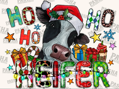 Ho Ho Heifer Png, Merry Christmas Png, Western