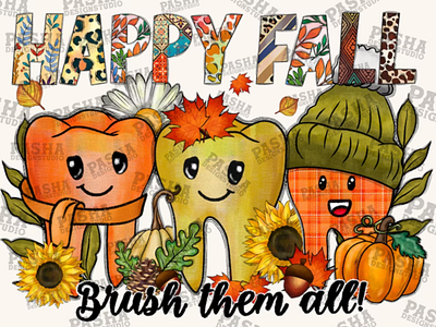 Happy Fall Brush Them All Png, Pumpkin Teeth Png 3d animation app branding design graphic design illustration logo ui vector