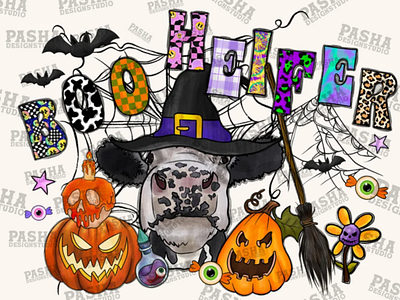 Boo Heifer Halloween Png, Hand Drawn 3d animation app branding design graphic design illustration logo ui vector
