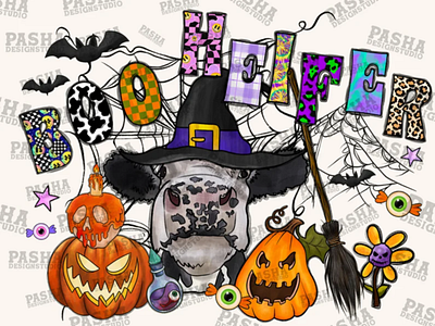 Boo Heifer Halloween Png, Hand Drawn