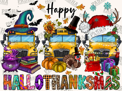 Happy Hallothanksmas School Bus PNG