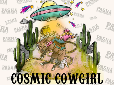 Cosmic Space Desert Cowgirl, Retro Sublimations 3d animation app branding design graphic design illustration logo ui vector