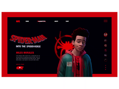 Spider-verse character page adobe xd marvel miles morales spider verse spiderman into the spider verse ui web design