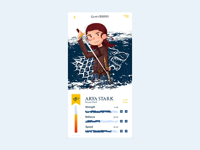 Arya adobe xd app design arya arya stark character status game app game of thrones game of thrones illustration got house stark illustration madewithxd ui deisgn ui design xd