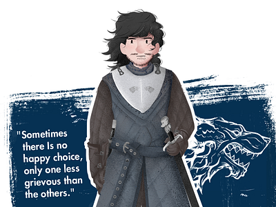 Jon Snow character game of throne got house stark illustration jon snow stark