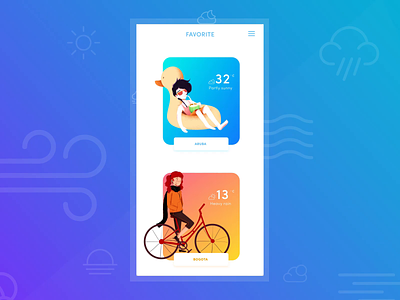 Weather app UI app design aruba bicycle duck illustration madewithadobexd ui uidesign weather weather app xd