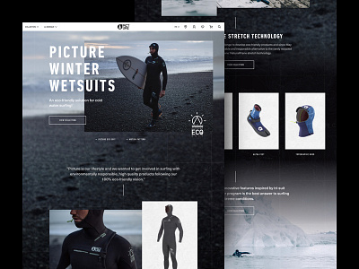 Picture Winter Wetsuits - Landing Page black branding clean design ecommerce landing page layout typography ui ux web web design