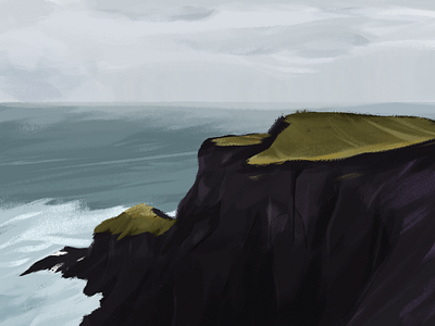 Cliff Painting cliff cloudy coast gouache grass sea