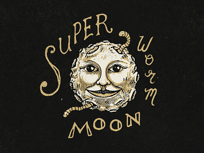 Super Worm Moon drawing face hand drawn illustration lettering letters moon night texture typography vintage worm