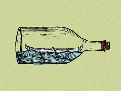 Ship in a Bottle canoe design drawing illustration ship sketch water