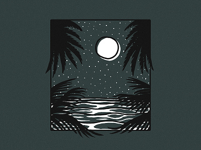 Moon Gaze drawing hand drawn illustration landscape moon nature ocean palm tropical vintage