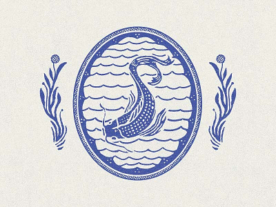 Koi animal drawing fish flat hand drawn illustration koi minimal stamp texture vintage