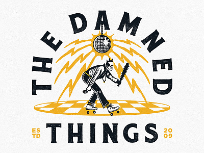 The Damned Things - Roller Disco apparel design disco drawing hand drawn illustration roller skate skeleton t shirt typography