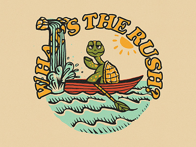 What's The Rush? boat character design drawing hand drawn illustration texture tortoise turtle type typography vintage