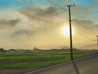 Japanese road 2d illustration procreate