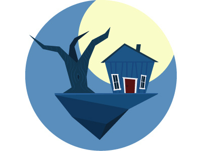 Floating Island art blue floating house illustration island moon tree vector