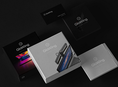 GloWing brand branding design g glow glowing icon laptop light logo mark packaging stationary wing