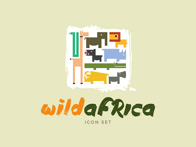 Wild Africa - Icon Set boar buffalo crocodile elephant giraffe hippo icon lion logo rhino snake wild