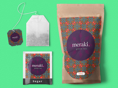 Meraki Green Tea - Cafe Set bhutan branding cafe drink food green logo packaging tea
