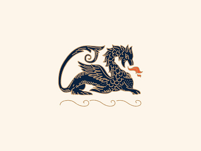 Leviathan dragon icon illustration logo vintage