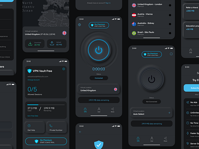 VPN Vault — UX UI Design iOS and Android app android connect dark ios light privacy tempest vpn
